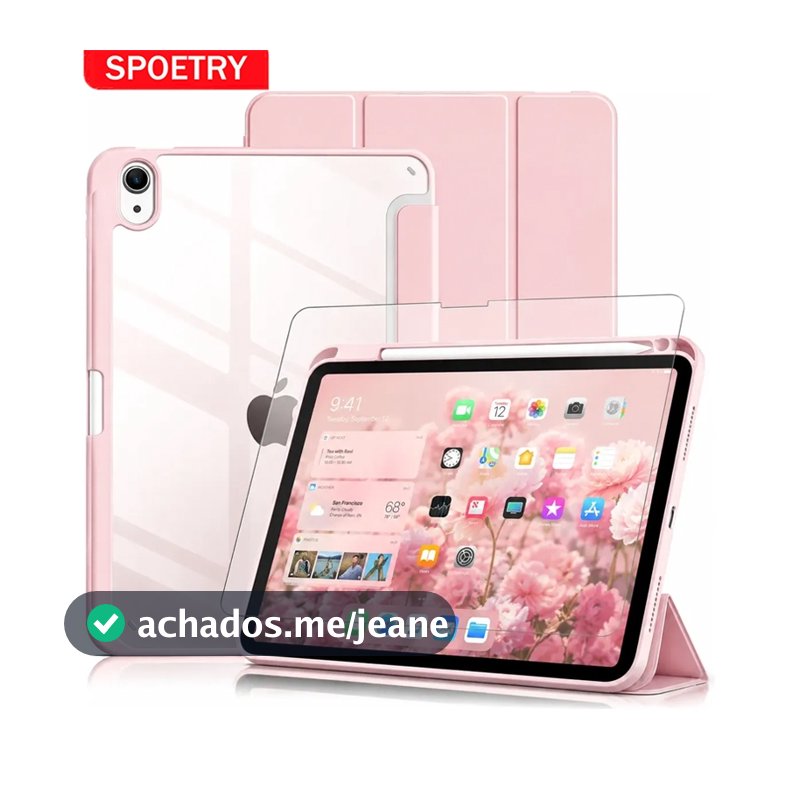 SPOETRY Capa de Proteção para tablets iPad/Air Design Transparente Resistente a Quedas e Suporte Tri-Fold Dobrável