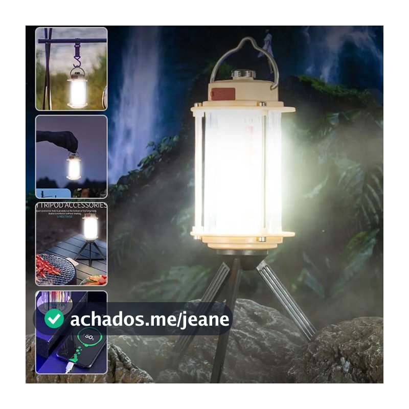 Lampião Com Tripé Para Acampamento Lanterna De Luz Forte À Prova D'Água Chuva IP66 Barraca De Pesca