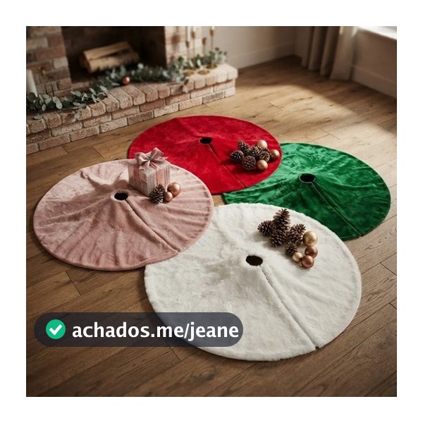 Saia para Arvore de Natal 60 cm Pelúcia Rose/Vermelho/Verde Decoração Natal