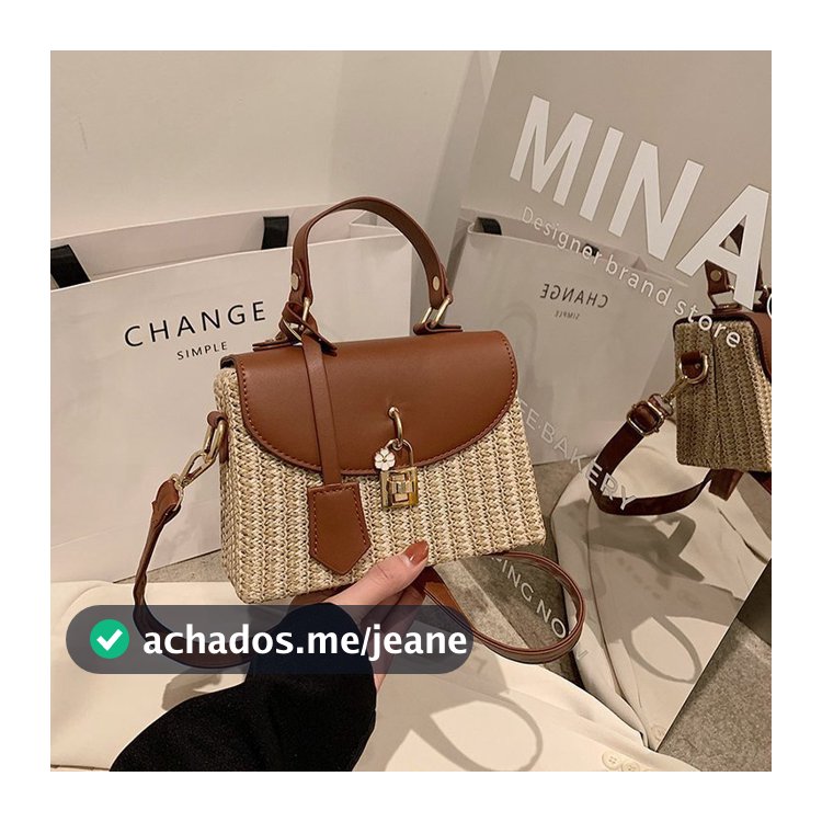 Novo estilo de costura contraste cor moda feminina bolsa de ombro bolsa de palha bolsa mensageiro