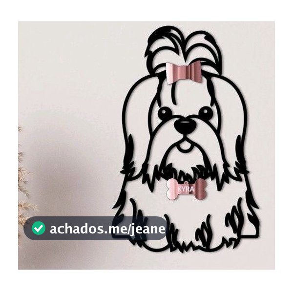 Quadro Decorativo Cachorro Maltês Aplique De Parede Vazado Decoração Sala Quarto Cozinha Dog Madeira Mdf 3mm e Acrílico