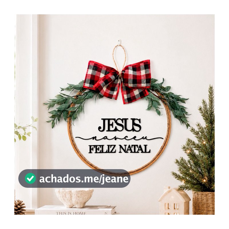 Natal - Guirlanda Decorativa Porta ou Parede - Jesus Nasceu + Feliz Natal 25cm