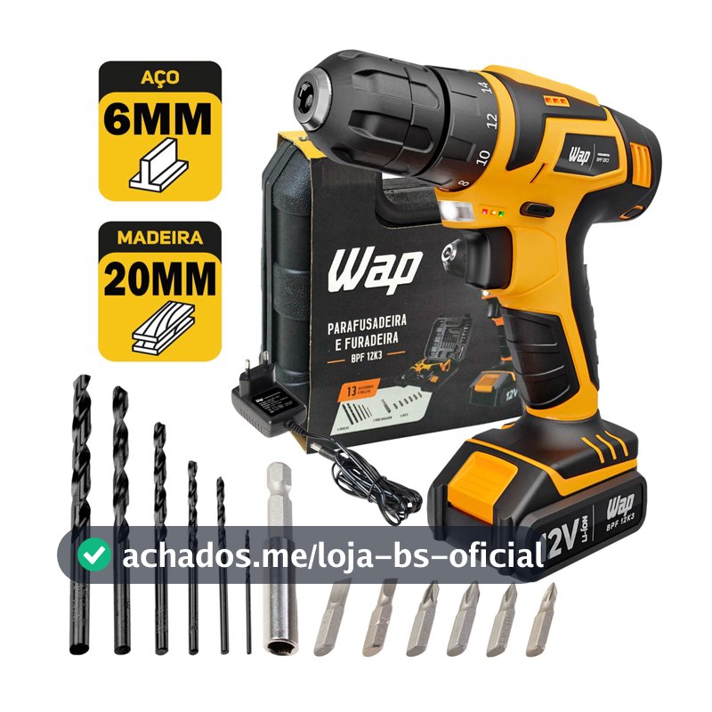 Parafusadeira Furadeira Sem Fio 12V Com Maleta Brocas e Acessórios BPF 12K3 Wap
