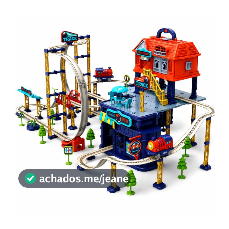 Brinquedo de Montar Pista e Estação de Trem Premium 2 em 1 C/ Som Castela