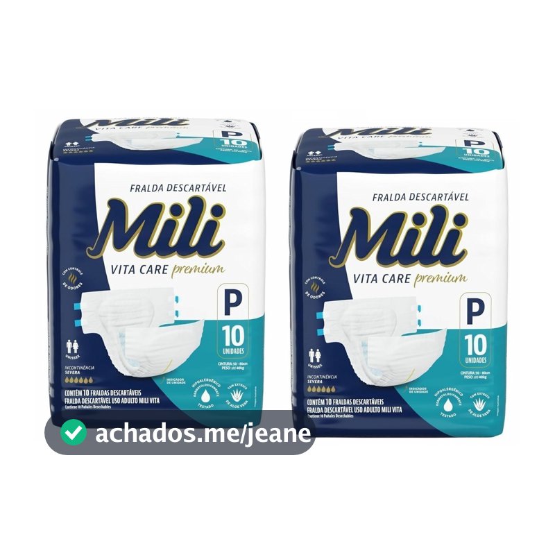 Kit 2 Fralda Adulto Vita Care Premium Tam P 10Uni - Mili
