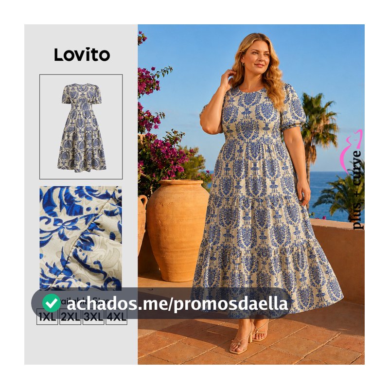 Lovito Boho Férias Vestido Plus Size Curve Com Estampa Tribal E Babados Para Verão/primavera Para Mulheres LBL23408
