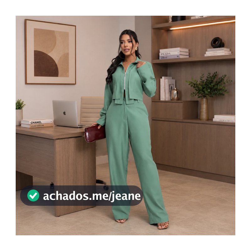 Conjunto Feminino Alfaitaria Marrant Calça Reta Blusa Manga Longa Zíper Feminina Confortável Fardamento Roupa