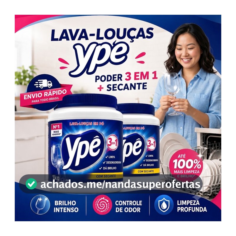 Detergente Lava Louças Ypê em Pó 1Kg ou 450g para Máquina Original