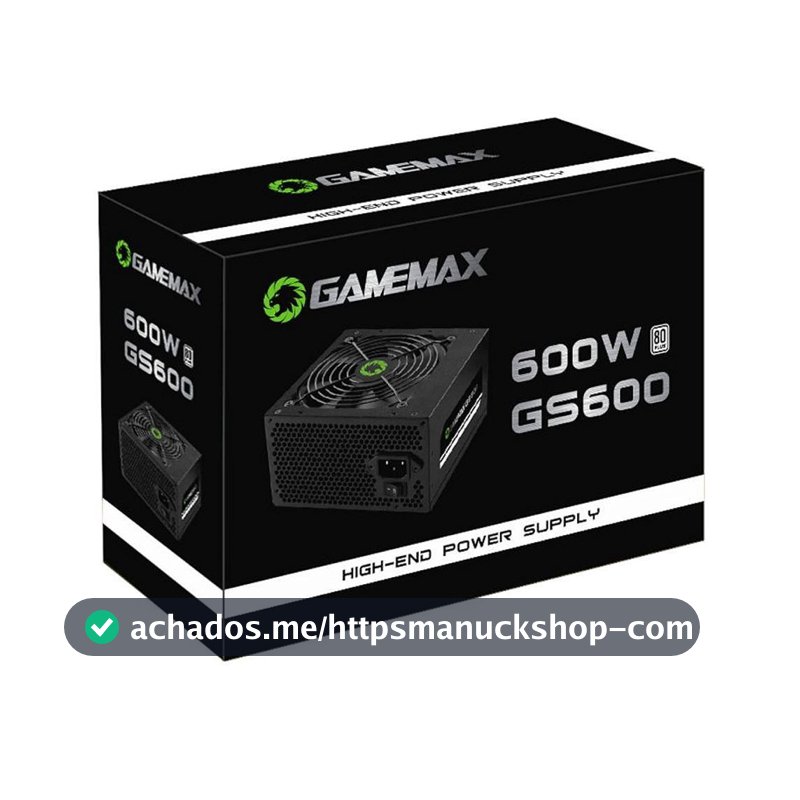 Fonte ATX Gamemax 600W GS600 com Cabo PFC Ativo 80 Plus White Preto