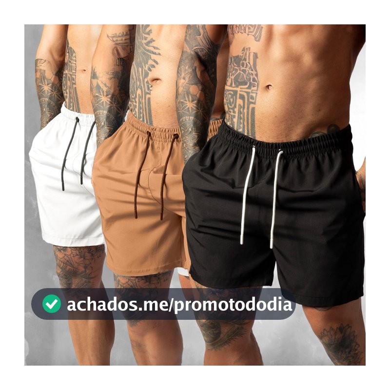 Kit 3 Shorts de Tactel Com Elastano Masculino Básico Liso Moda Praia do P ao G1