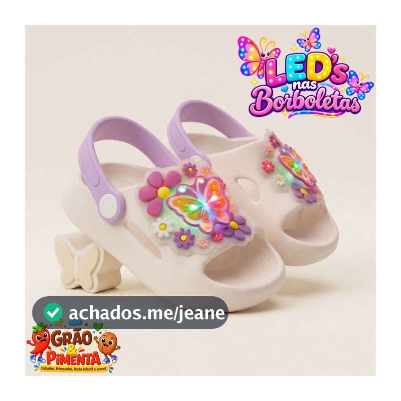 Chinelo Infantil LED Borboleta – Sandália Feminina Confortável, Antiderrapante, Leve para Meninas