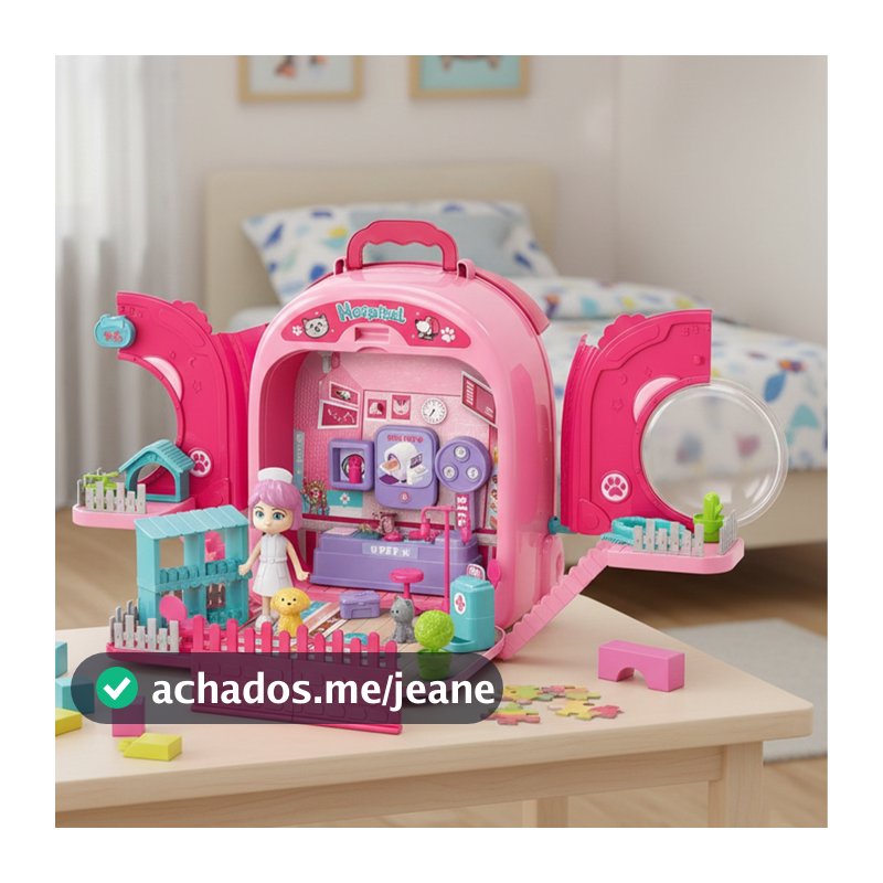 Maleta Veterinária Infantil Hospital Pet Cat Com Gatinho Maleta 2 Em 1 Dm Toys