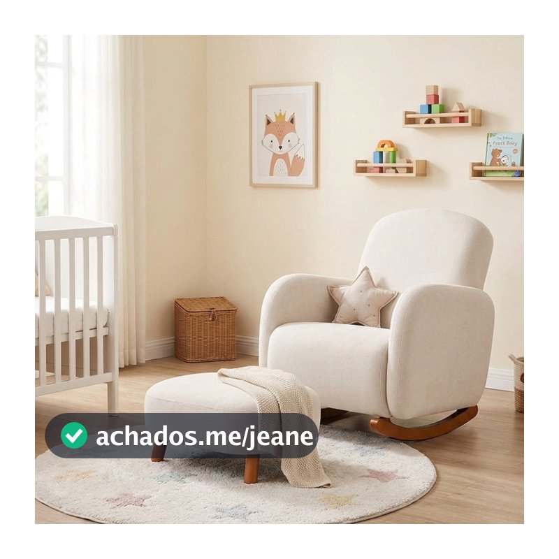 Poltrona Amamentação Balanço Orgânica Boucle Bege ou Verde com Puff Sala Moderna Confortável Decorativa Leitura opala
