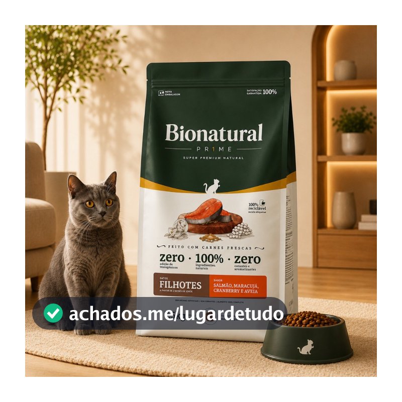 Ração SuperPremium Bionatural Gatos FIlhotes 7,5KG Sabor Salmão-Envio Imediato
