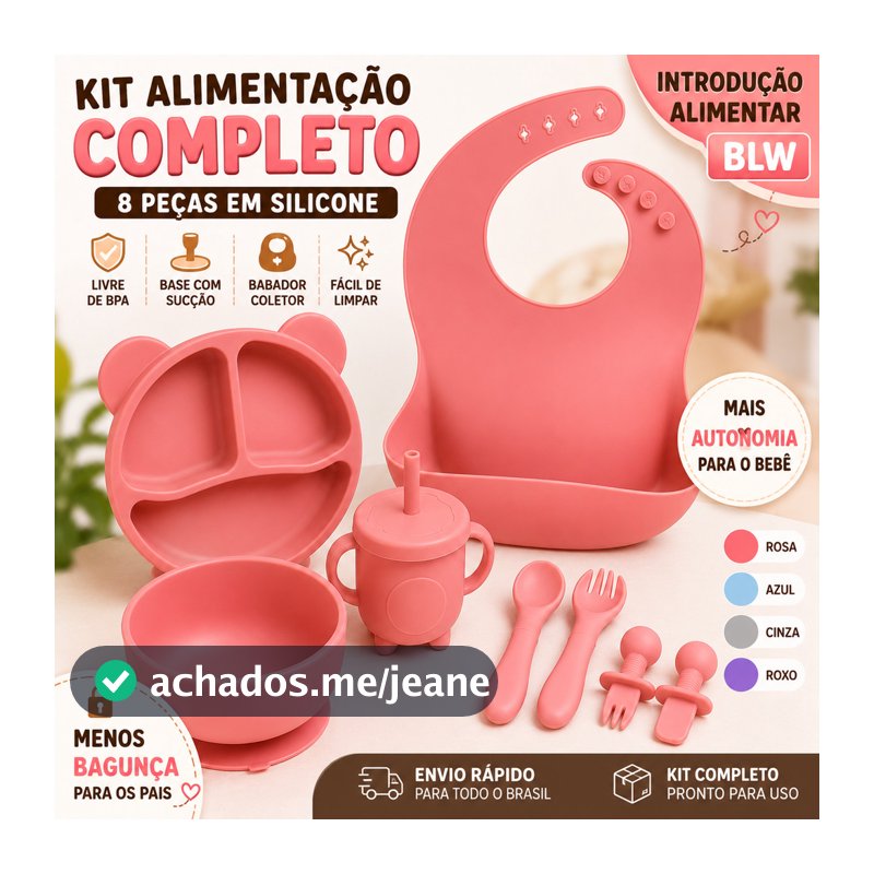 Kit Introdução Alimentar 8 Peças Silicone Para Bebe Completo Infantil BLW