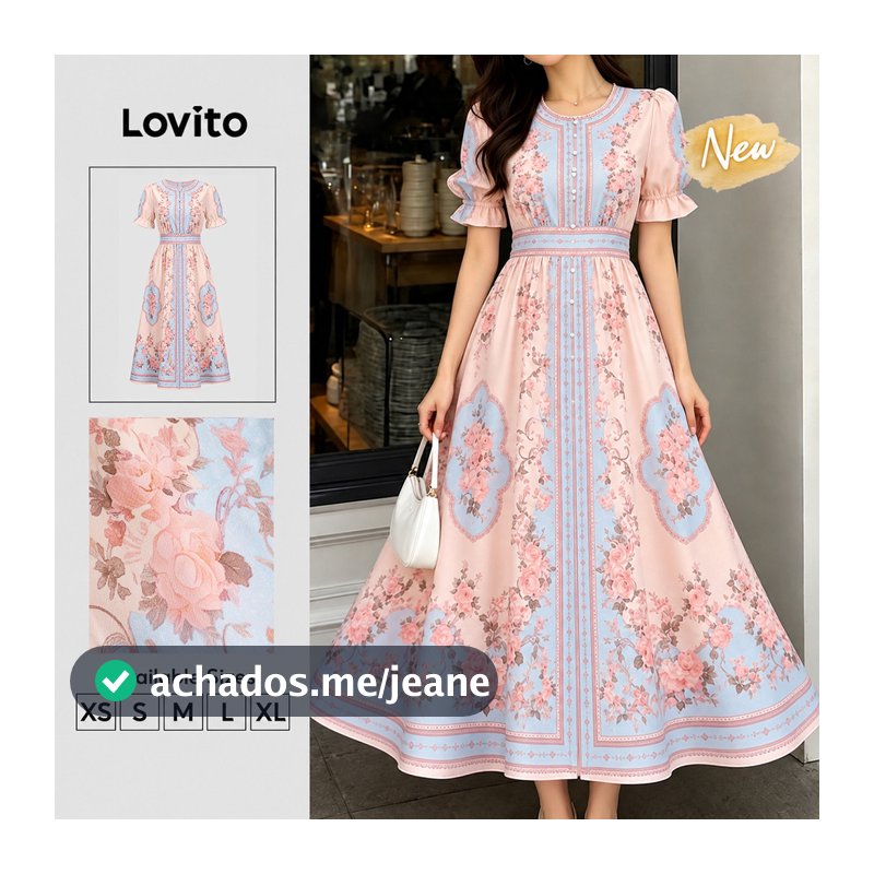 (New Arrival) Lovito Vestido Feminino Elegante Com Estampa Tribal Estilo Resort Nacional Confortável E Estiloso Longo E Evasê Para Trabalho Primavera/verão DRK11P2D632