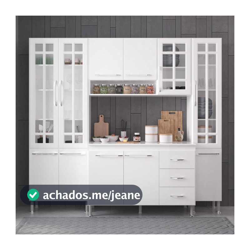 Cozinha Modulada Compacta Fidelitá Viena 4 Peças 225cm 11 Portas 3 Gavetas Com Tampo Branco