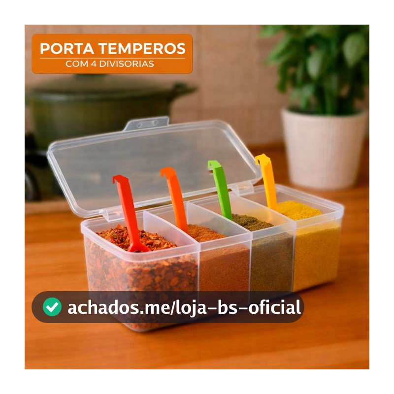 Porta Temperos 1 2 3 ou 4 Un Com 4 Colheres Pote Condimentos Organizador Divisórias Conchas