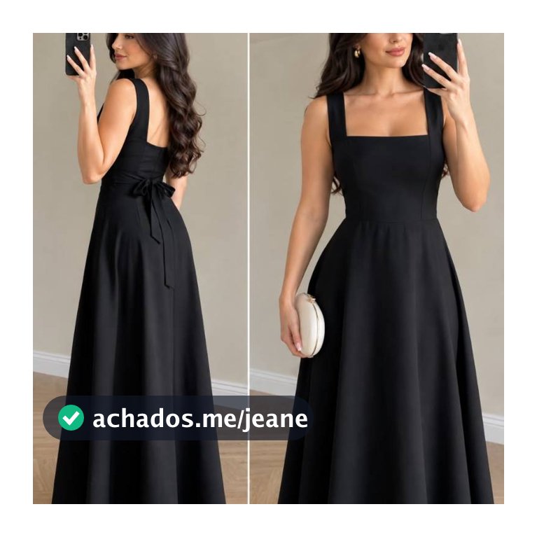 Vestido Longo Femenino com  Decote quadrado e Amarraçao nas costas -Elegante e Sofisticado