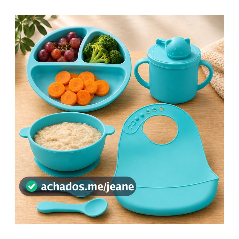 Kit Introdução Alimentar Bebê Infantil Prato Tigela com ventosa babador copo Tudo Silicone