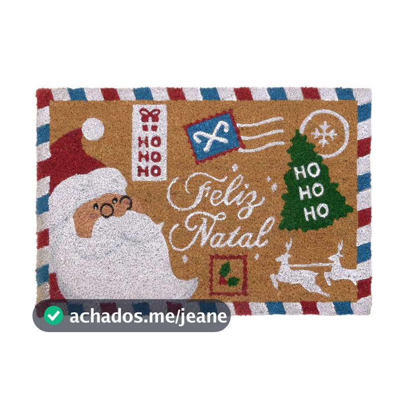 Capacho Tapete Retangular Cartão Postal Feliz Natal 60x40cm Fibra de Coco Resistente Entrada