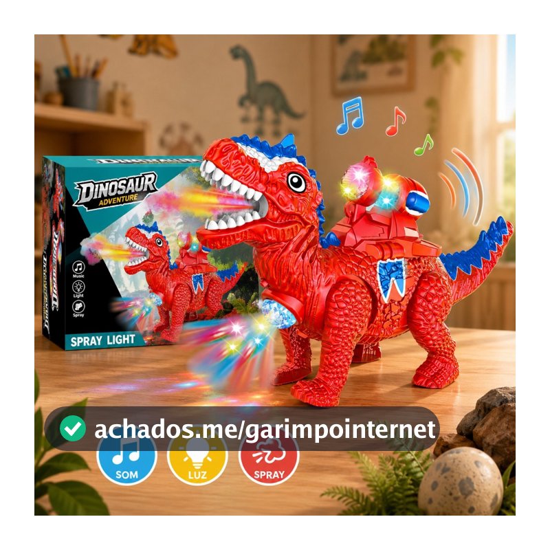 Brinquedo Dinossauro Robô Com Luzes Led Movimento E Som -1unid