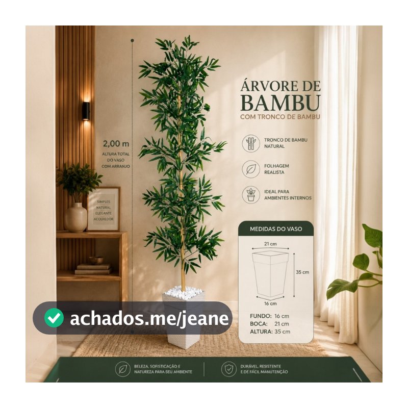 Planta Bambu Artificial 2 Metros Grande Mosso e Vaso de Polietileno