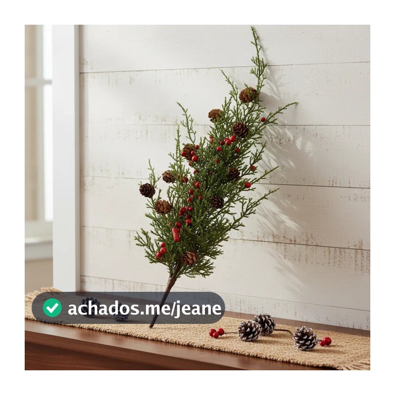 Pick Natalino De Galho C/ Mini Pinha E Azevinho De Luxo 65cm Verde