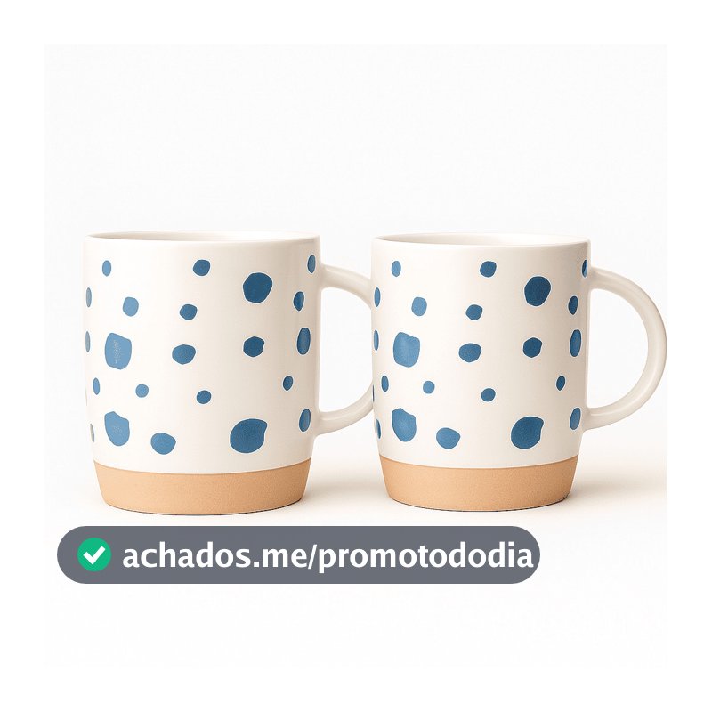 2 Canecas de Cerâmica Listras 330ml Premium Bolinhas Branca