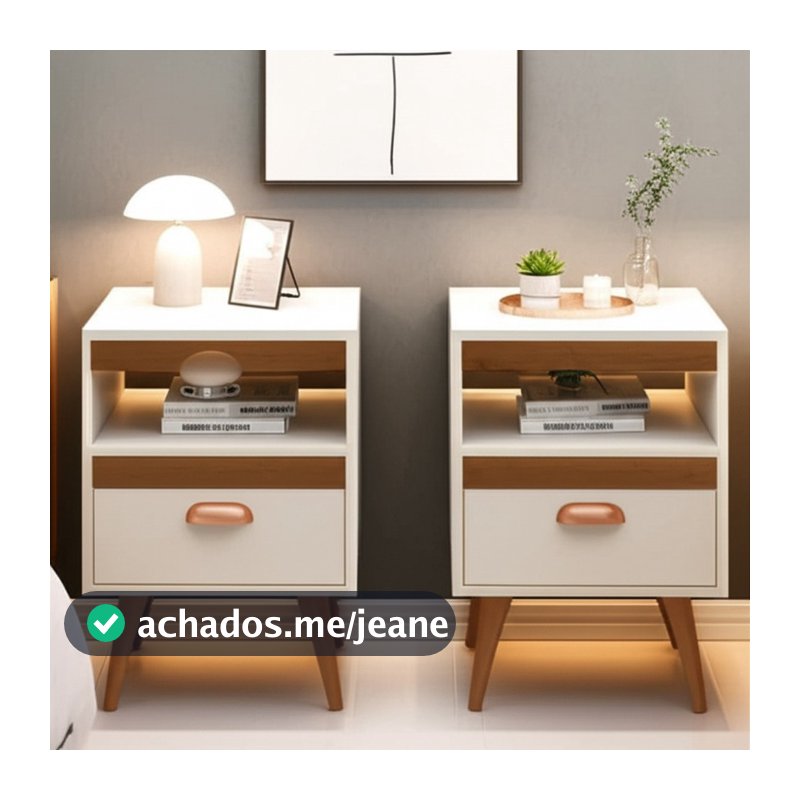 Kit 2 Mesas de Cabeceira para Quarto com Pés e Gaveta com Nicho