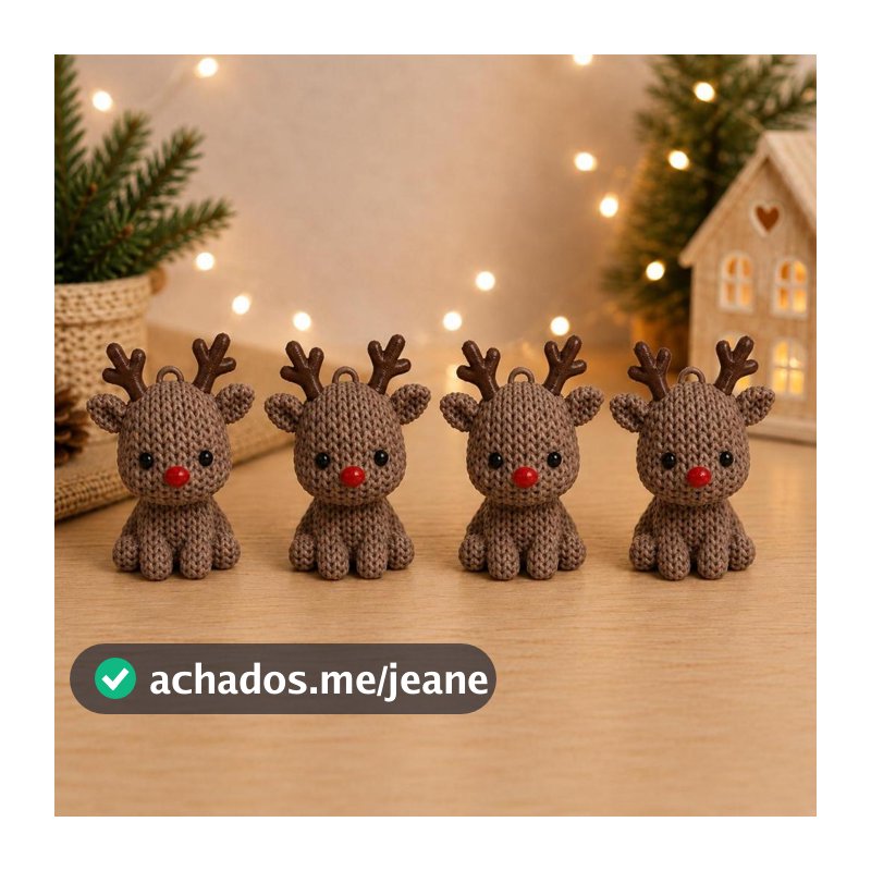 Kit com 4 Renas de Natal | Enfeite para Árvore de Natal | Decoração Natalina