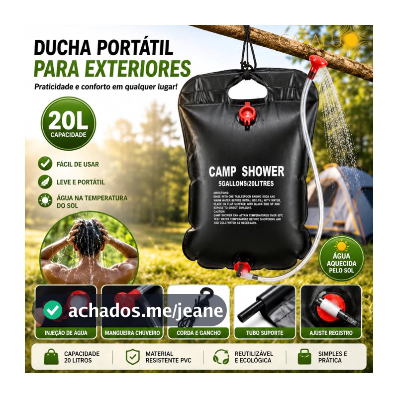 Saco De Chuveiro Banho Ducha Chuveiro Solar Portátil Para Camping Capacidade 20L Com Troneira