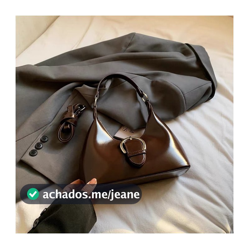 c14 Bolsa Ombro Brilhante Fivela Metálica, couro sintético,moda Feminina