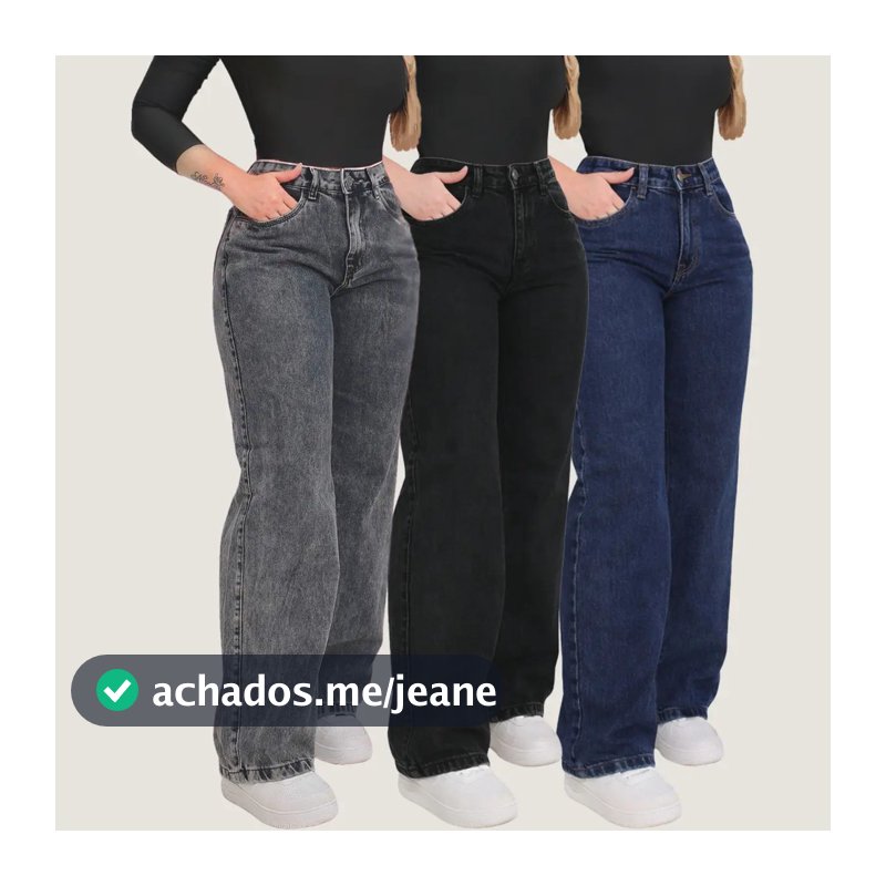 Kit 3 Calça Jeans Wide Leg  Pantalona Cintura Alta Jeans