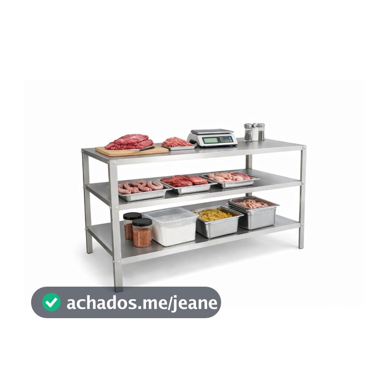 Mesa Inox 120cm 3 Prateleira Cozinha Industrial Bancada
