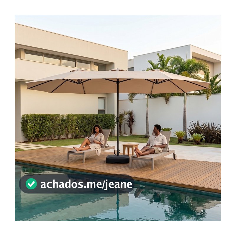 Ombrelone Lateral Duplo 2,7x4,6m com Base Desmontável 2 Sacos Areia 30L Impermeável UV Jardim Piscina