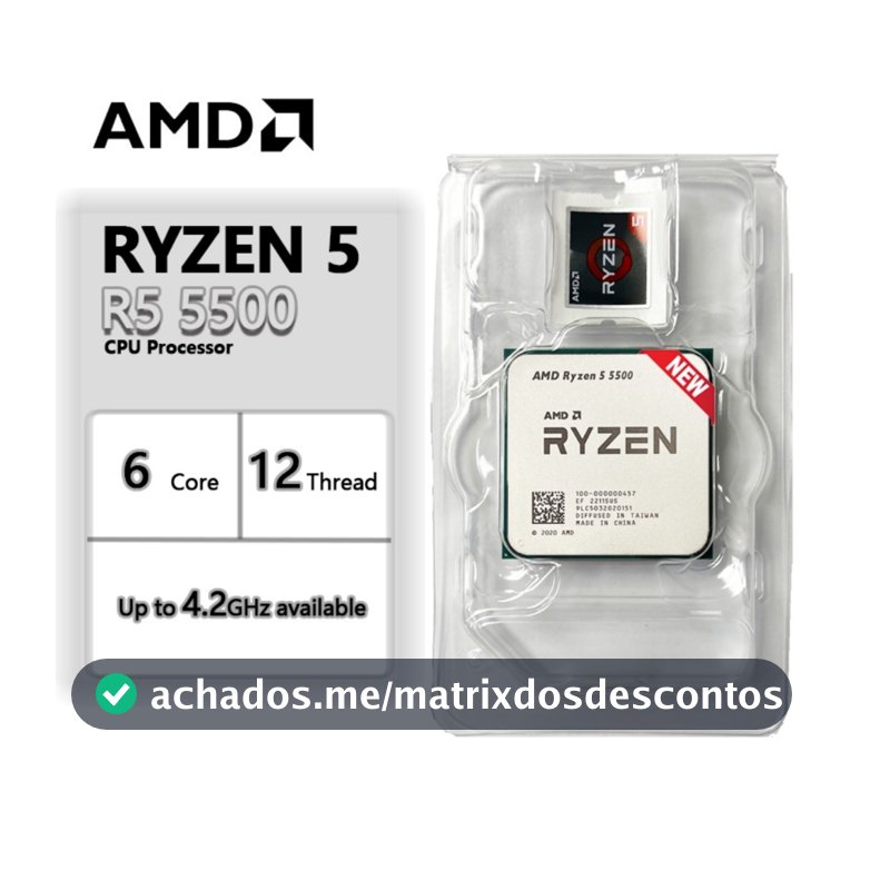 Processador AMD Ryzen 5 5500, 6-Core, 12-Threads, 3.6GHz (4.2GHz Turbo), Cache 19MB, AM4 Novo S/Caixa