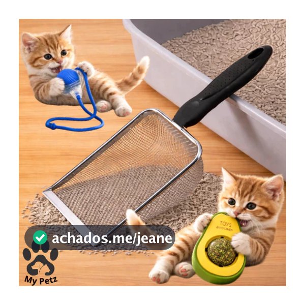 Pá de Areia Coletora e Brinquedo Opcional Pet Gato, Cachorro em Aço Inox, Caixa de Areia Higiênica