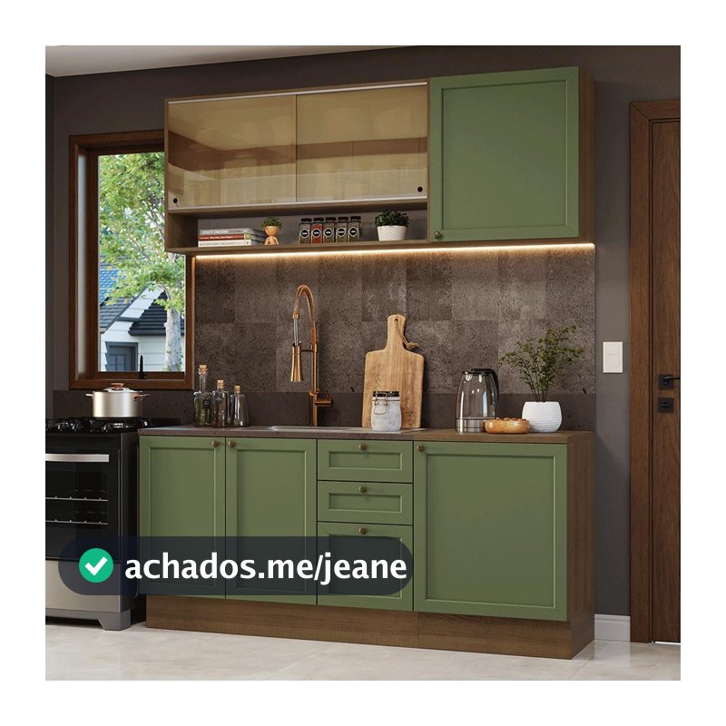 Armário de Cozinha Compacta 180 cm Rustic/Verde Vik Madesa 04