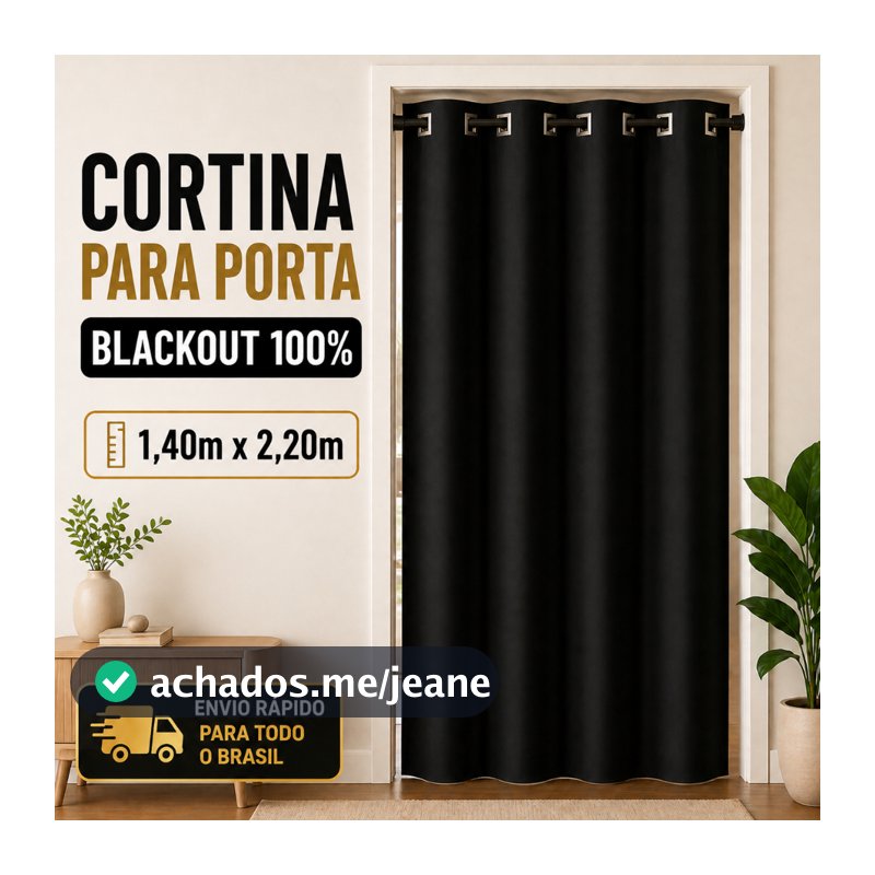 Cortina Para Porta Blackout PVC 100% Luz Ilhós Cromado 1,40x2,20 Bloqueia Luz Sala Quarto