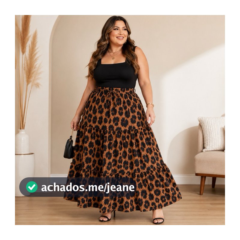 PLUS SIZE Saia longa babado camadas 3 marias tamanho GG G1 (44 ao 50) onça oncinha plu size