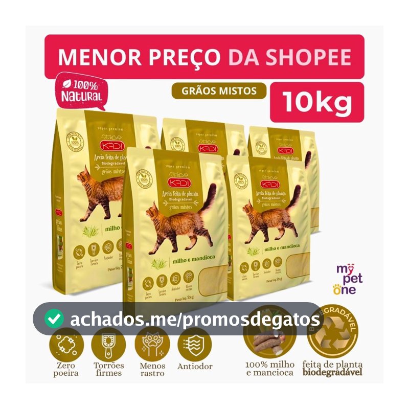 Kit 5 Areia Biodegradável Kadi Grãos Mistos - 2Kg