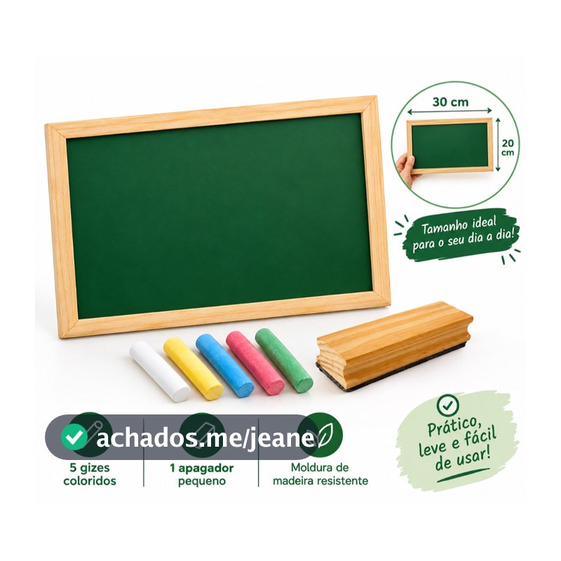 Lousa quadro escolar 30x20 com Giz e Apagador