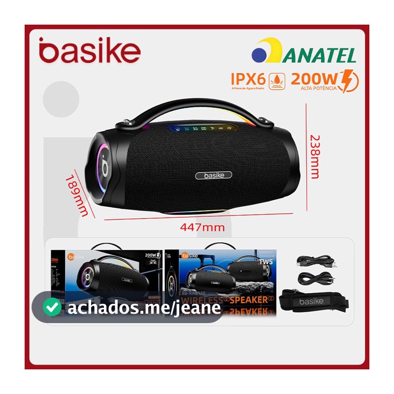 Basike alto-falante bluetooth 5.4 sem fio 200W Caixa Subwoofer Som Estéreo De Alta Fidelidade Party Ipx6，RAD180