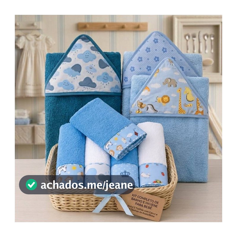 Kit Bebê 8 Peças Toalhas de Banho com Capuz Algodão + Toalhinhas de Ombro Boca Higiênicas Atoalhado