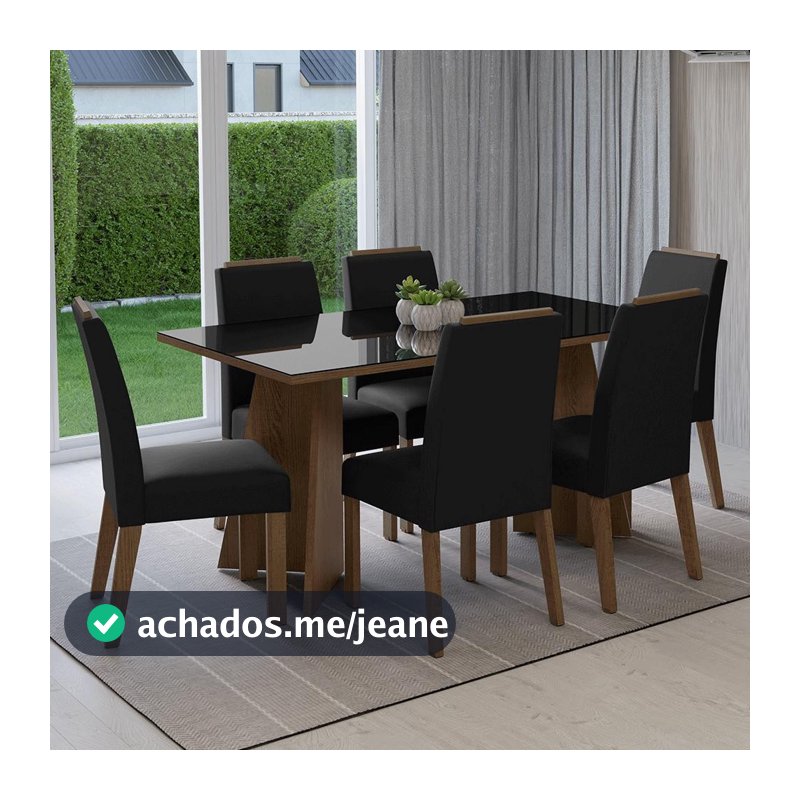 Conjunto Sala de Jantar Tampo de Vidro 6 Cadeiras Madrid Madesa