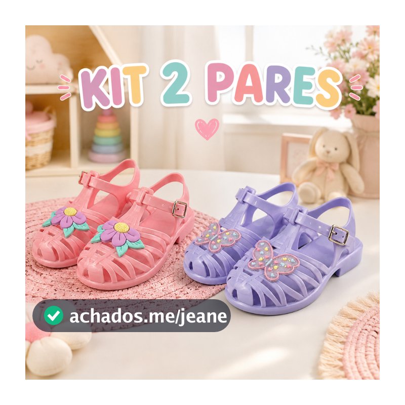 Kit 2 Sandália Infantil Menina Brilhante Confortável Leve