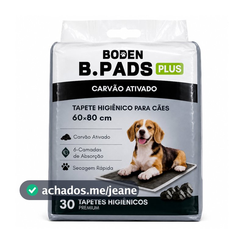 Tapete Higiênico 60x80cm Cães Cachorros Pets Grandes Carvão Ativado Neutralizador de Odor 6 Camadas 30un Boden B.Pads