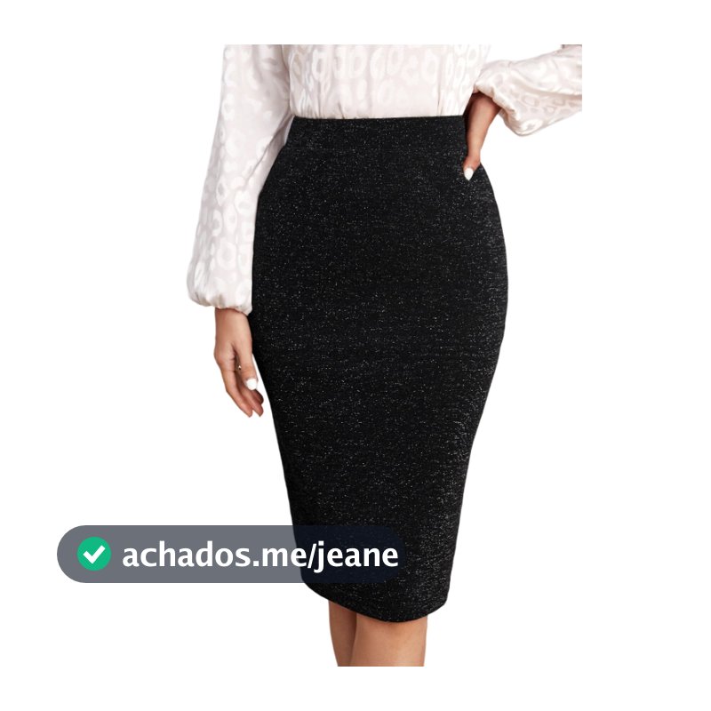 Saia lápis Cintura Alta Lurex Brilho Moda Evangélica Plus Size