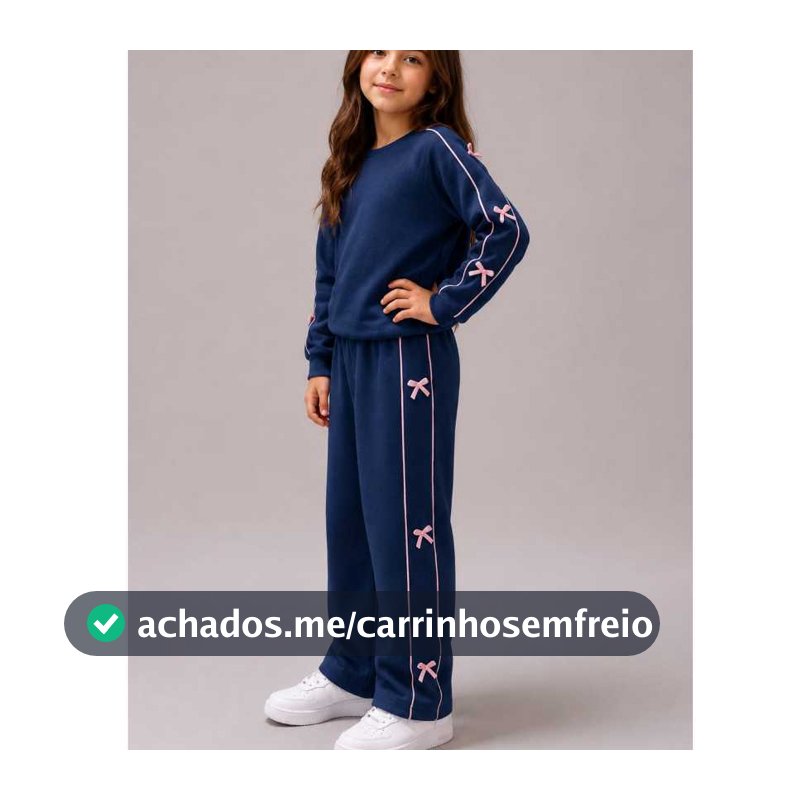 Conjunto Infantil Feminino Moletom detalhe Laços Calça e Blusa Moda Inverno Confortável